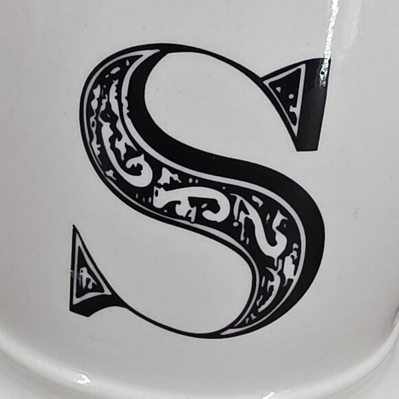 Anthropologie Monogram Mug S Initial White Black Ceramic Footed Coffee Tea Cocoa - Picture 3 of 9